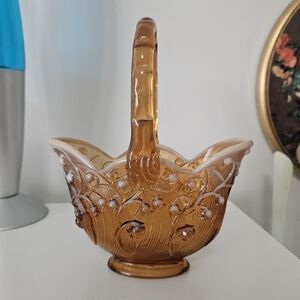 Fenton Amber Cameo Lily of the Valley Basket